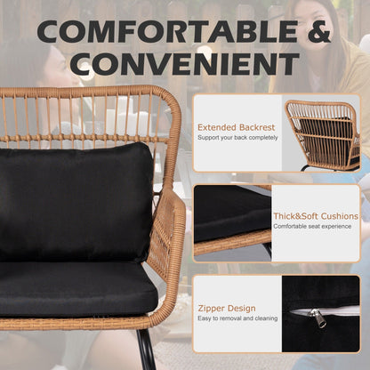 Ensemble de bistrot d'extérieur 3 pièces en osier, mobilier de jardin en rotin résistant aux intempéries, chaises de jardin avec coussins