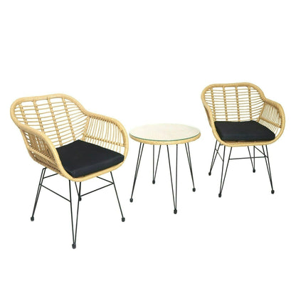 Ensemble de bistrot d'extérieur 3 pièces en rotin et osier avec coussins et table