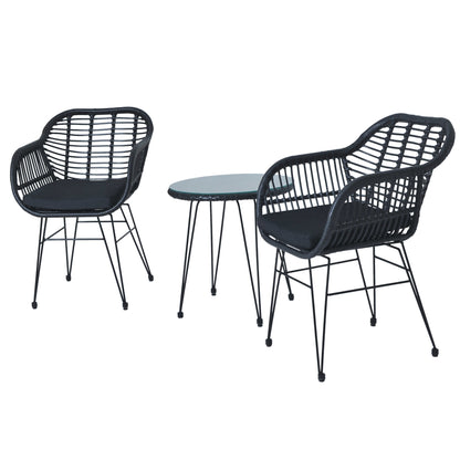 Ensemble de bistrot d'extérieur 3 pièces en rotin et osier avec coussins et table
