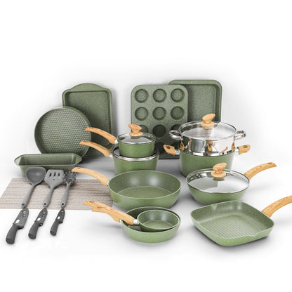 Batterie de cuisine et ustensiles de cuisson en granit de 30 pièces, ensemble de poêles de cuisson antiadhésives