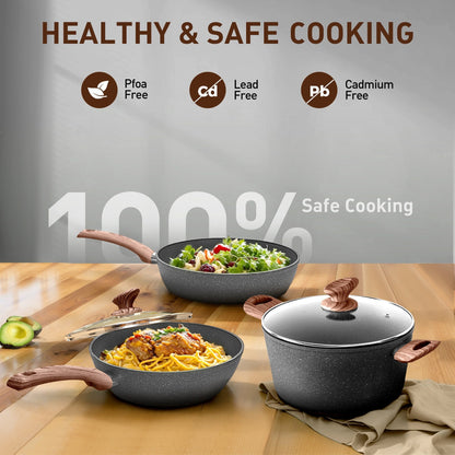 Batterie de cuisine et ustensiles de cuisson en granit de 30 pièces, ensemble de poêles de cuisson antiadhésives