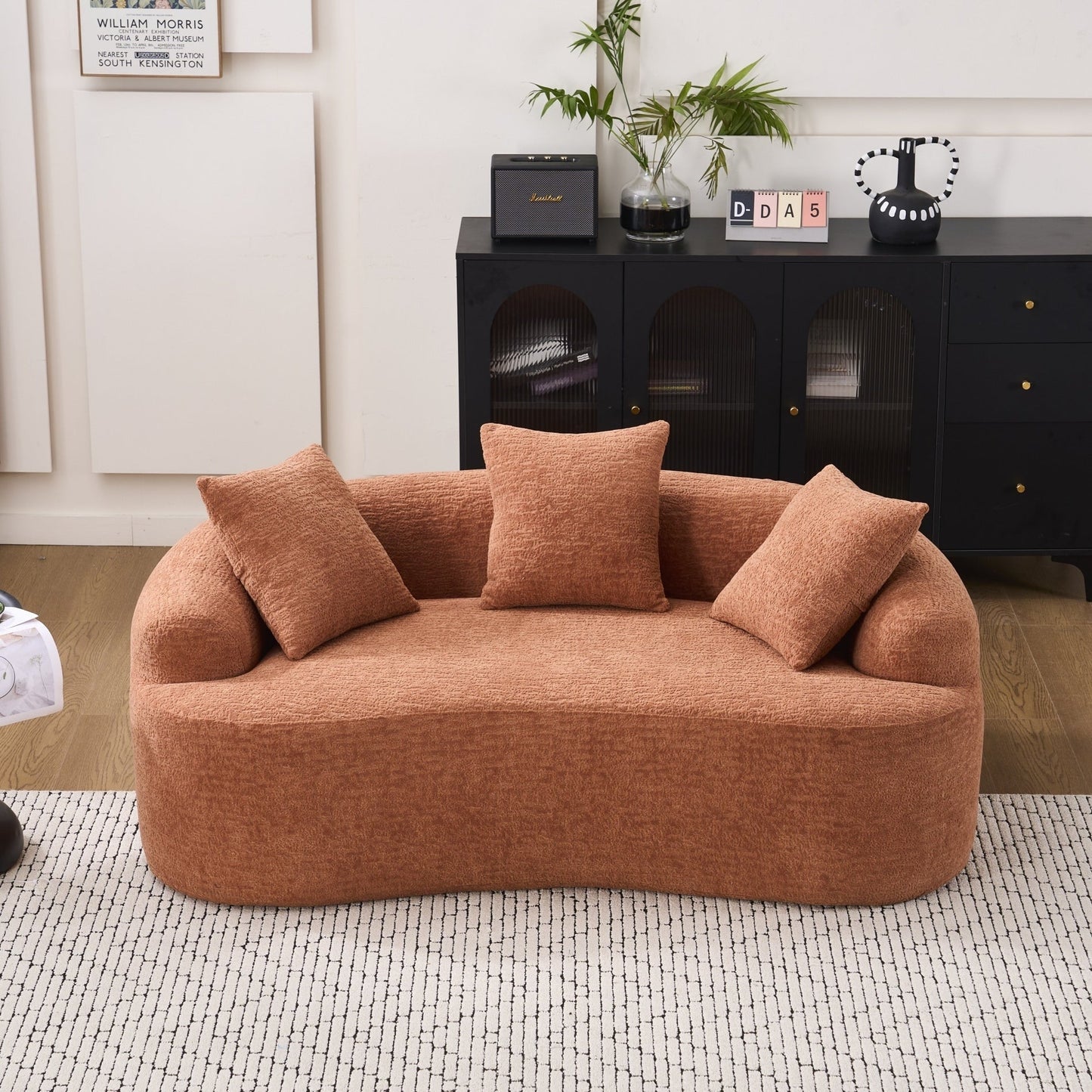 Canapé causeuse compact incurvé en chenille 30D sans assemblage, entièrement compressé en éponge