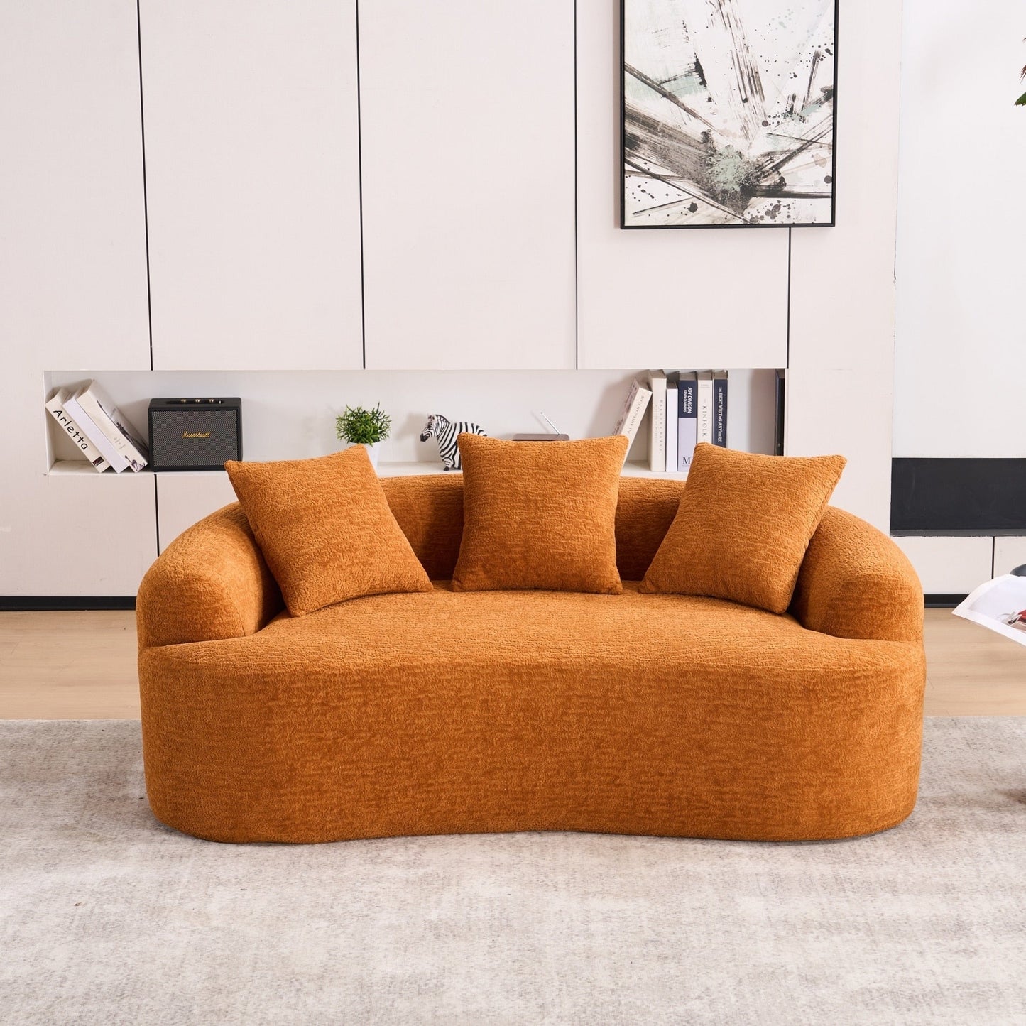 Canapé causeuse compact incurvé en chenille 30D sans assemblage, entièrement compressé en éponge