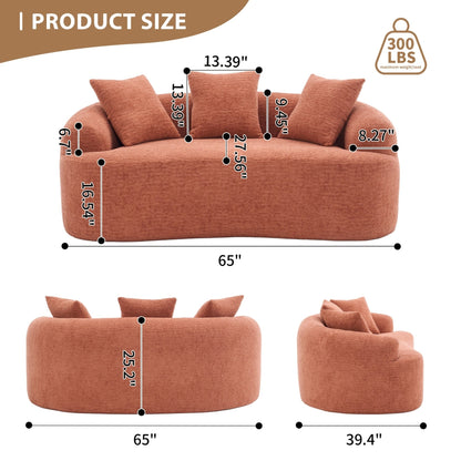 Canapé causeuse compact incurvé en chenille 30D sans assemblage, entièrement compressé en éponge
