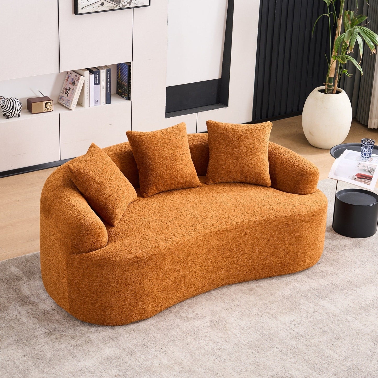 Canapé causeuse compact incurvé en chenille 30D sans assemblage, entièrement compressé en éponge
