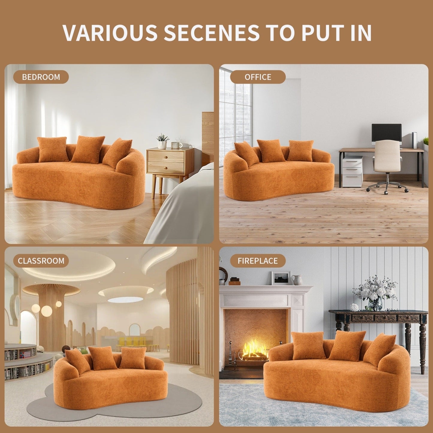 Canapé causeuse compact incurvé en chenille 30D sans assemblage, entièrement compressé en éponge