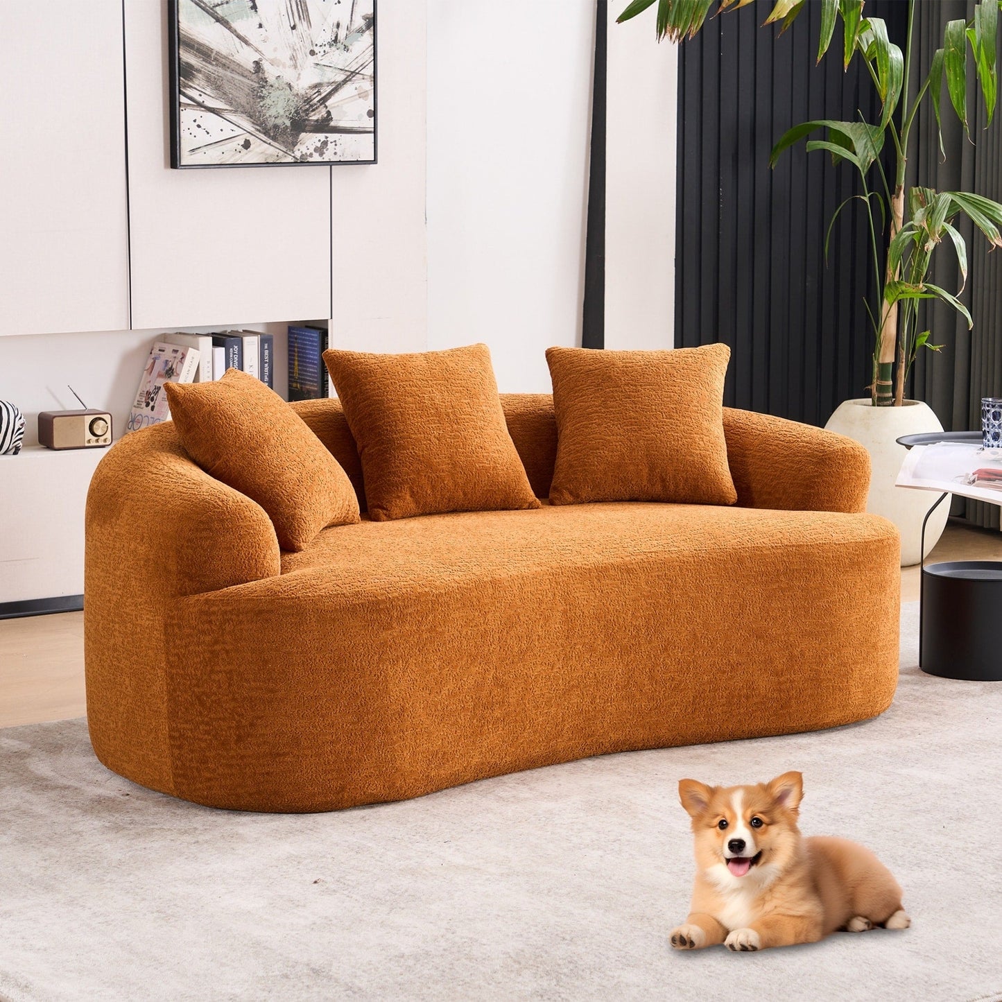 Canapé causeuse compact incurvé en chenille 30D sans assemblage, entièrement compressé en éponge