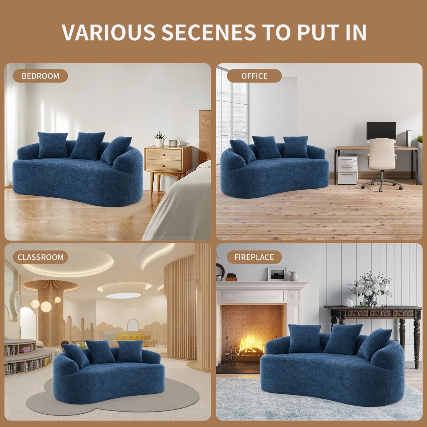 Canapé causeuse compact incurvé en chenille 30D sans assemblage, entièrement compressé en éponge