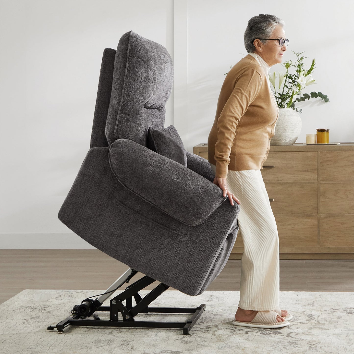 Fauteuil inclinable électrique 30" en chenille gris acier