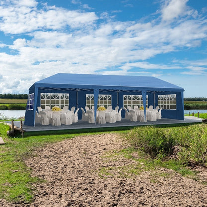 Gazebo pop-up en tissu Oxford 30 x 10 pi avec 8 sacs de sable et 8 parois latérales, avec auvent pour sac de remorquage - 30 x 10 x 8,8 pi (l x h)