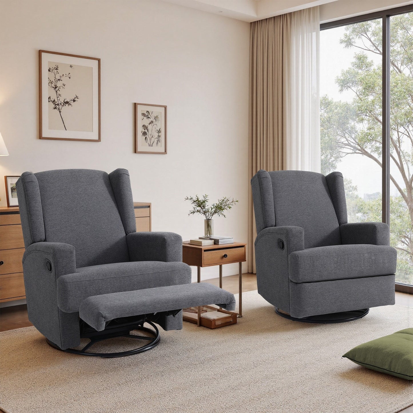 Fauteuil inclinable pivotant manuel de 31 po de largeur, ensemble de 2 pour chambre d'enfant