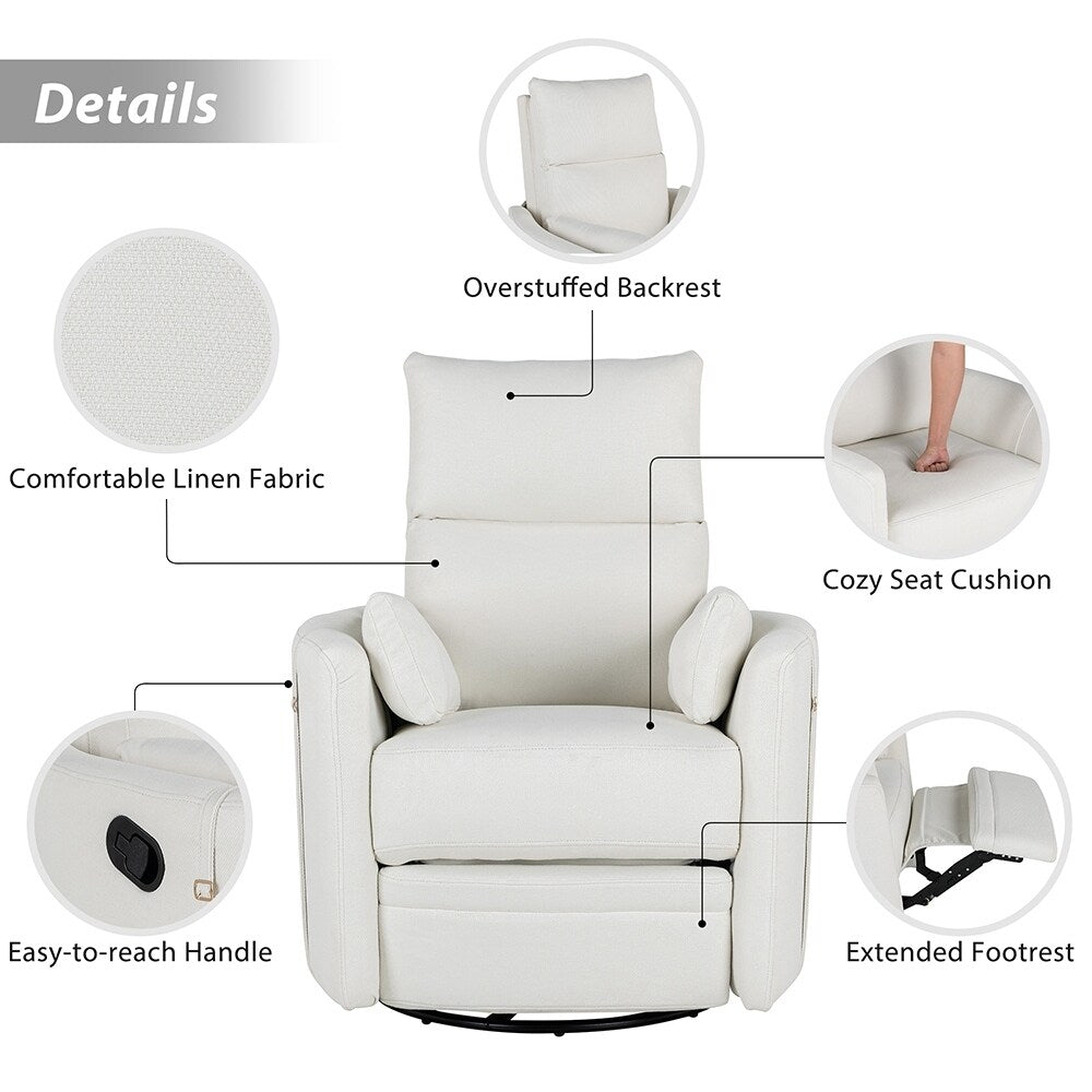 Fauteuil inclinable à bascule pivotant avec 2 oreillers, fauteuil confortable pour allaitement