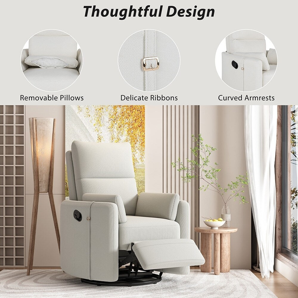 Fauteuil inclinable à bascule pivotant avec 2 oreillers, fauteuil confortable pour allaitement