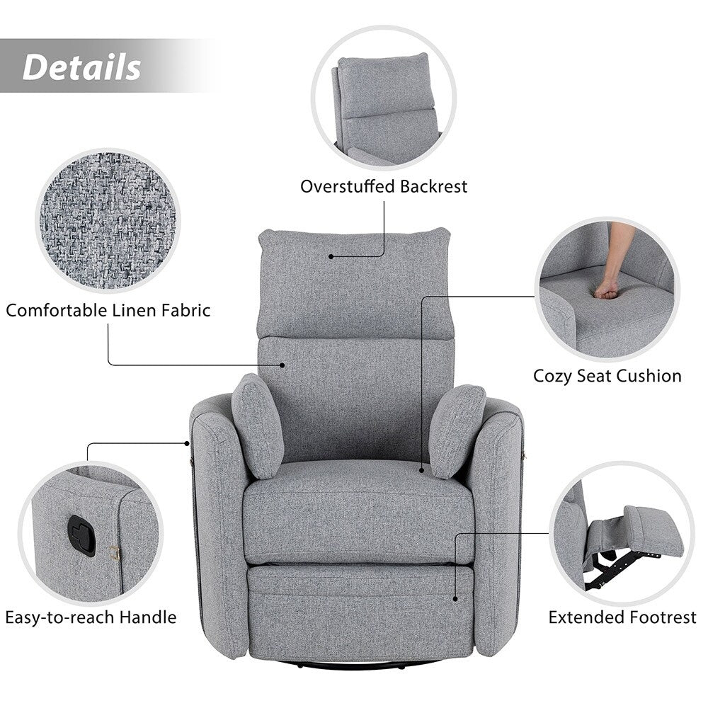 Fauteuil inclinable à bascule pivotant avec 2 oreillers, fauteuil confortable pour allaitement