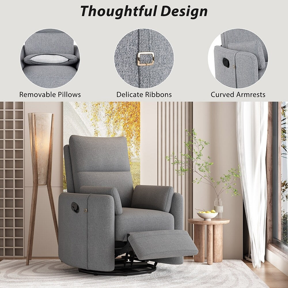 Fauteuil inclinable à bascule pivotant avec 2 oreillers, fauteuil confortable pour allaitement
