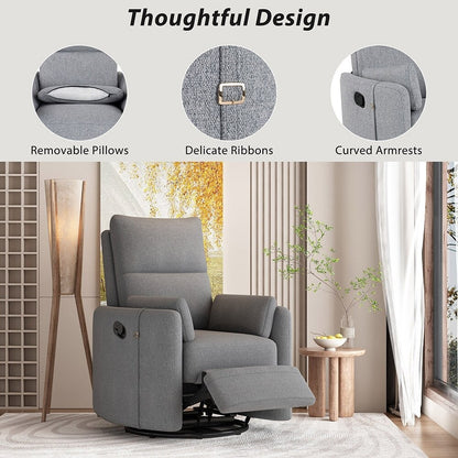 Fauteuil inclinable à bascule pivotant avec 2 oreillers, fauteuil confortable pour allaitement