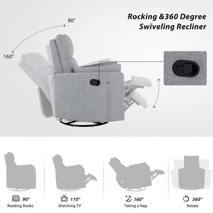 Fauteuil inclinable à bascule pivotant avec 2 oreillers, fauteuil confortable pour allaitement
