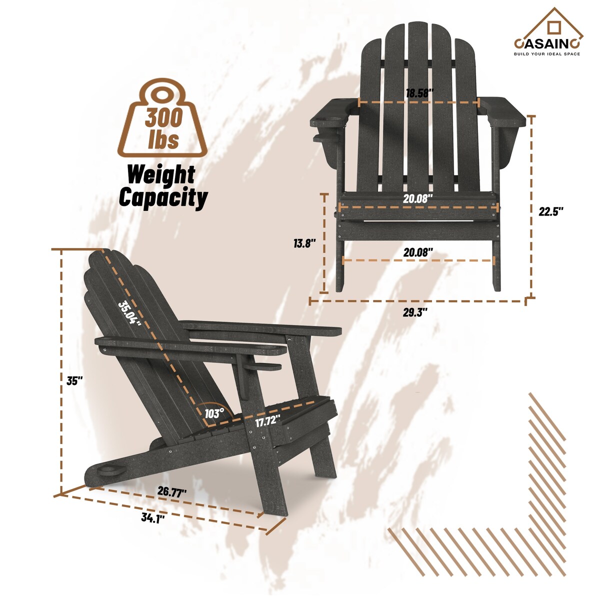 Ensemble de 5 foyers extérieurs en métal de 34,5 po, table et chaises Adirondack avec porte-gobelet et porte-parapluie