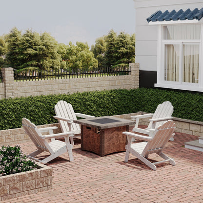 Ensemble de 5 foyers extérieurs en métal de 34,5 po, table et chaises Adirondack avec porte-gobelet et porte-parapluie