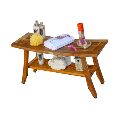 Banc de douche en teck EcoDecors Satori 34 pouces, banc en bois, banc de salle de bain, sièges de douche pour adultes, tabouret de douche en teck