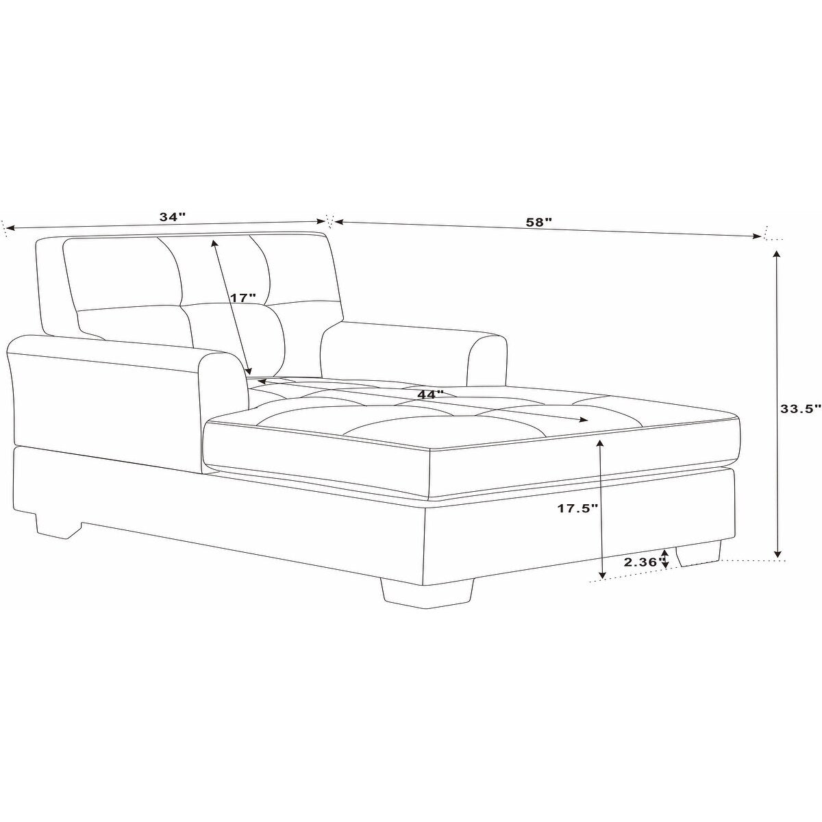 Chaise longue large de 34 po, rembourrage doux, mélange de polyester durable, siège et dossier capitonnés à boutons offrant un style et un confort intemporels