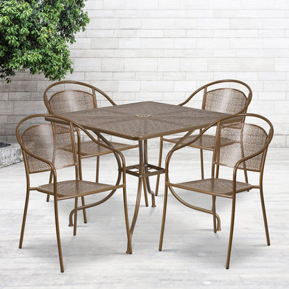 Ensemble de salle à manger carré en acier, 5 pièces, 35,5 pouces, pour intérieur et extérieur