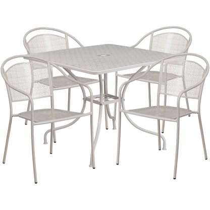 Ensemble de salle à manger carré en acier, 5 pièces, 35,5 pouces, pour intérieur et extérieur