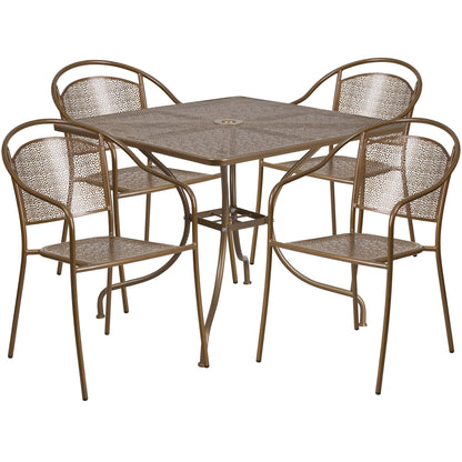 Ensemble de salle à manger carré en acier, 5 pièces, 35,5 pouces, pour intérieur et extérieur
