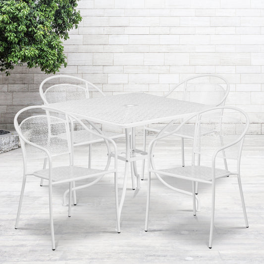 Ensemble de salle à manger carré en acier, 5 pièces, 35,5 pouces, pour intérieur et extérieur