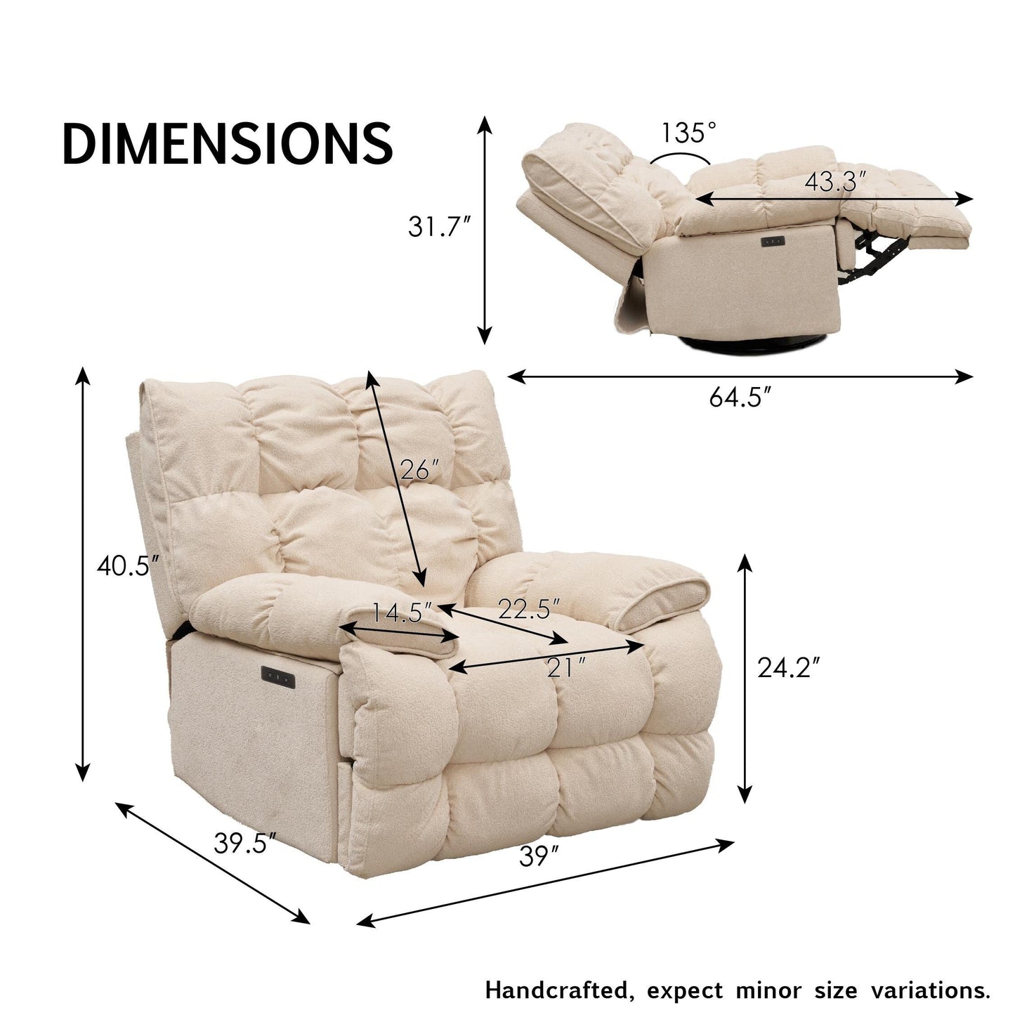 Fauteuil inclinable électrique pivotant à 360°, tissu d'ameublement, fauteuil à bascule, canapé simple inclinable avec support lombaire pour salon