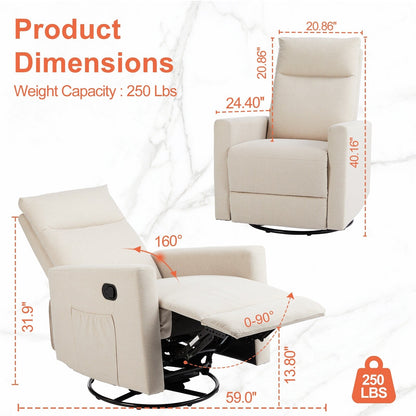 Fauteuil inclinable manuel pivotant à 360°, revêtement en lin, canapé simple réglable pour chambre d'enfant, salon ou chambre à coucher