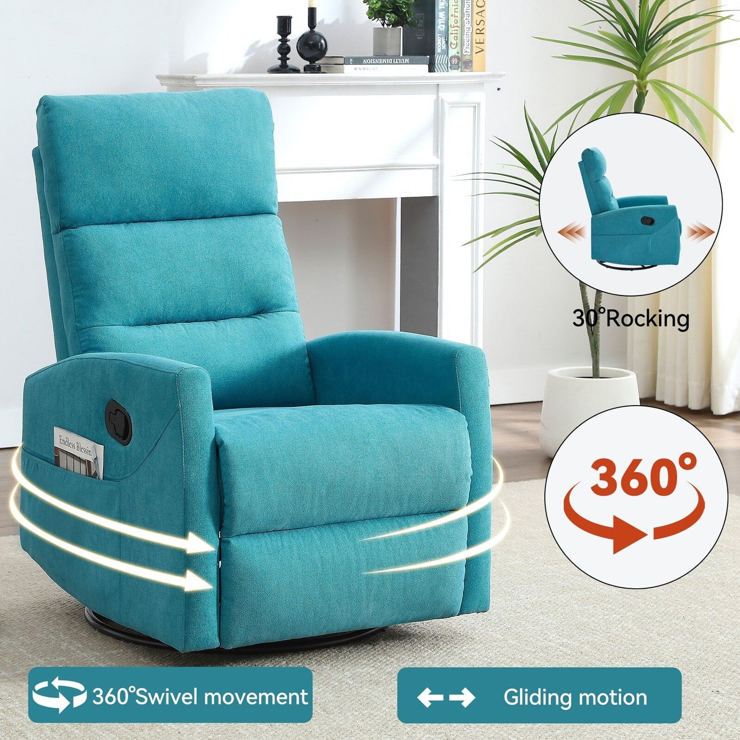 Canapé inclinable manuel pivotant à 360° en tissu réglable pour salon
