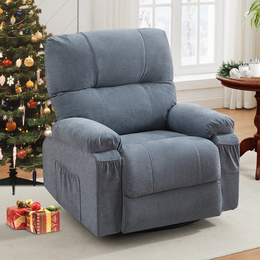 Fauteuil inclinable manuel pivotant à 360° en tissu avec repose-pieds coulissant et poches latérales