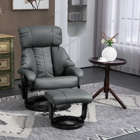 Fauteuil inclinable massant manuel pivotant à 360° en cuir PU avec repose-pieds, dossier réglable et vibration à 10 points