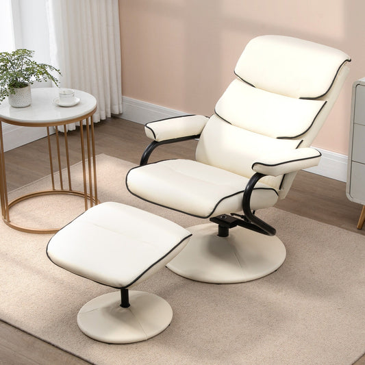 Fauteuil inclinable pivotant à 360° en cuir synthétique, dossier haut, avec pouf et rembourrage en mousse épaisse