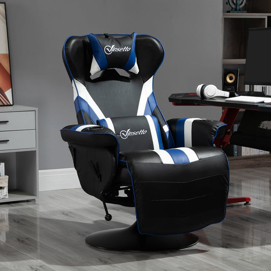 Chaise de jeu ergonomique pivotante à 360°, style course, inclinable, avec support lombaire, repose-pieds et porte-gobelet
