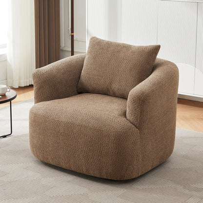 Fauteuil pivotant à 360°, fauteuil d'appoint Boucle 38,2 avec coussin décoratif, fauteuil tonneau rembourré avec accoudoirs incurvés