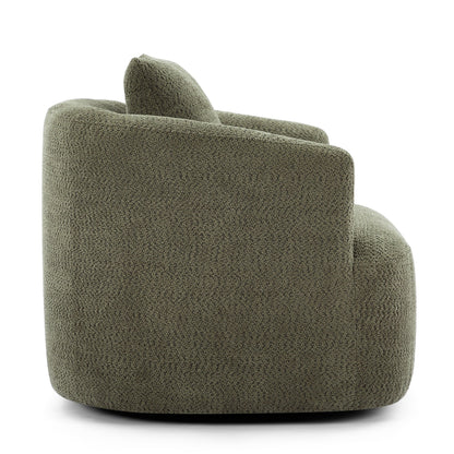 Fauteuil pivotant à 360°, fauteuil d'appoint Boucle 38,2 avec coussin décoratif, fauteuil tonneau rembourré avec accoudoirs incurvés
