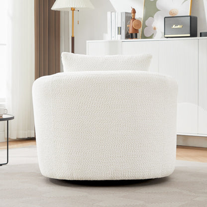 Fauteuil pivotant à 360°, fauteuil d'appoint Boucle 38,2 avec coussin décoratif, fauteuil tonneau rembourré avec accoudoirs incurvés