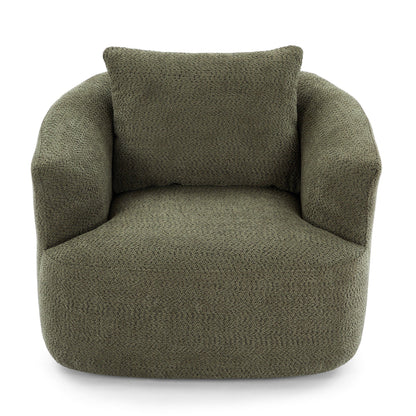 Fauteuil pivotant à 360°, fauteuil d'appoint Boucle 38,2 avec coussin décoratif, fauteuil tonneau rembourré avec accoudoirs incurvés
