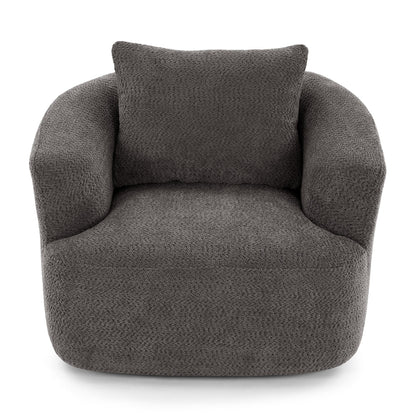 Fauteuil pivotant à 360°, fauteuil d'appoint Boucle 38,2 avec coussin décoratif, fauteuil tonneau rembourré avec accoudoirs incurvés