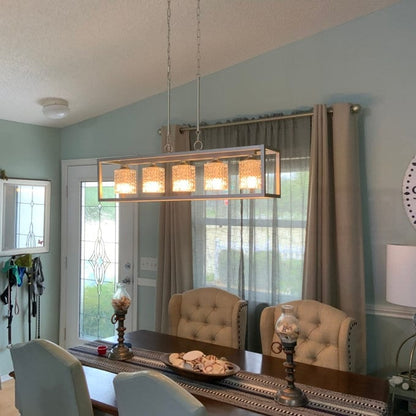 Lustre rectangulaire en cristal moderne de style milieu du siècle à 5 lumières de 37 pouces pour salle à manger - 37 pouces