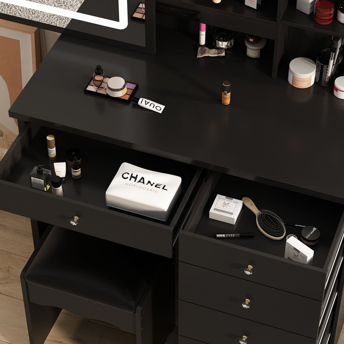 Ensemble de coiffeuse de 39,4 po de large avec tabouret et miroir