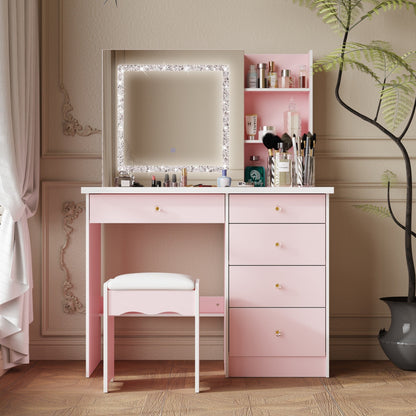 Ensemble de coiffeuse de 39,4 po de large avec tabouret et miroir