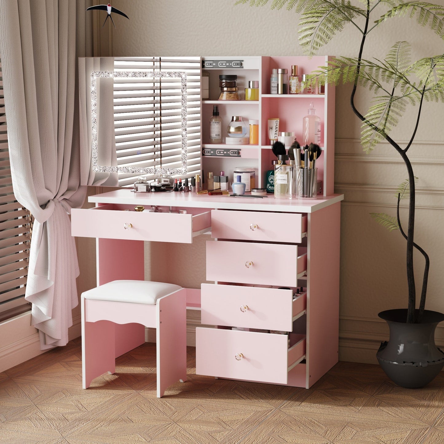 Ensemble de coiffeuse de 39,4 po de large avec tabouret et miroir
