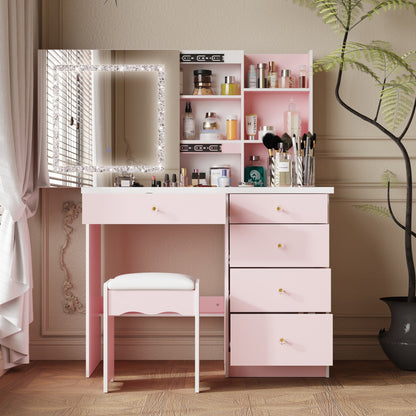 Ensemble de coiffeuse de 39,4 po de large avec tabouret et miroir