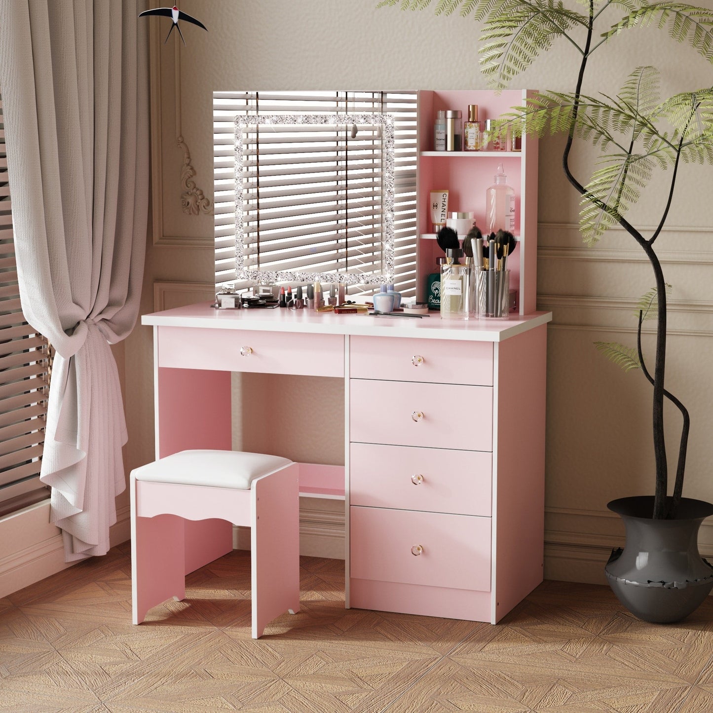 Ensemble de coiffeuse de 39,4 po de large avec tabouret et miroir