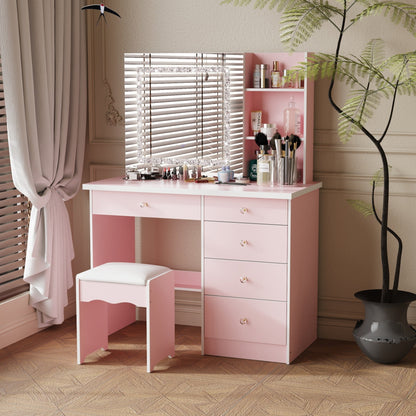 Ensemble de coiffeuse de 39,4 po de large avec tabouret et miroir