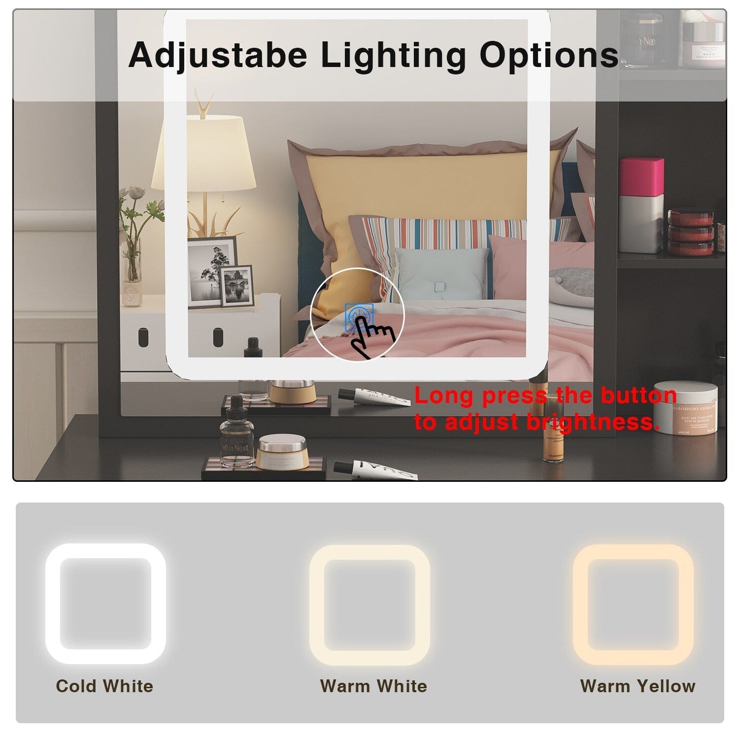 Ensemble de coiffeuse de 39,4 po de large avec tabouret et miroir