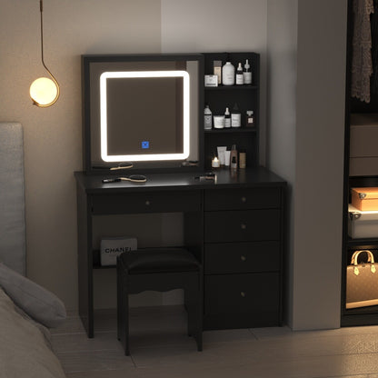 Ensemble de coiffeuse de 39,4 po de large avec tabouret et miroir